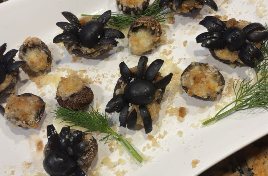 Spooky Spider Cheesy Mushrooms