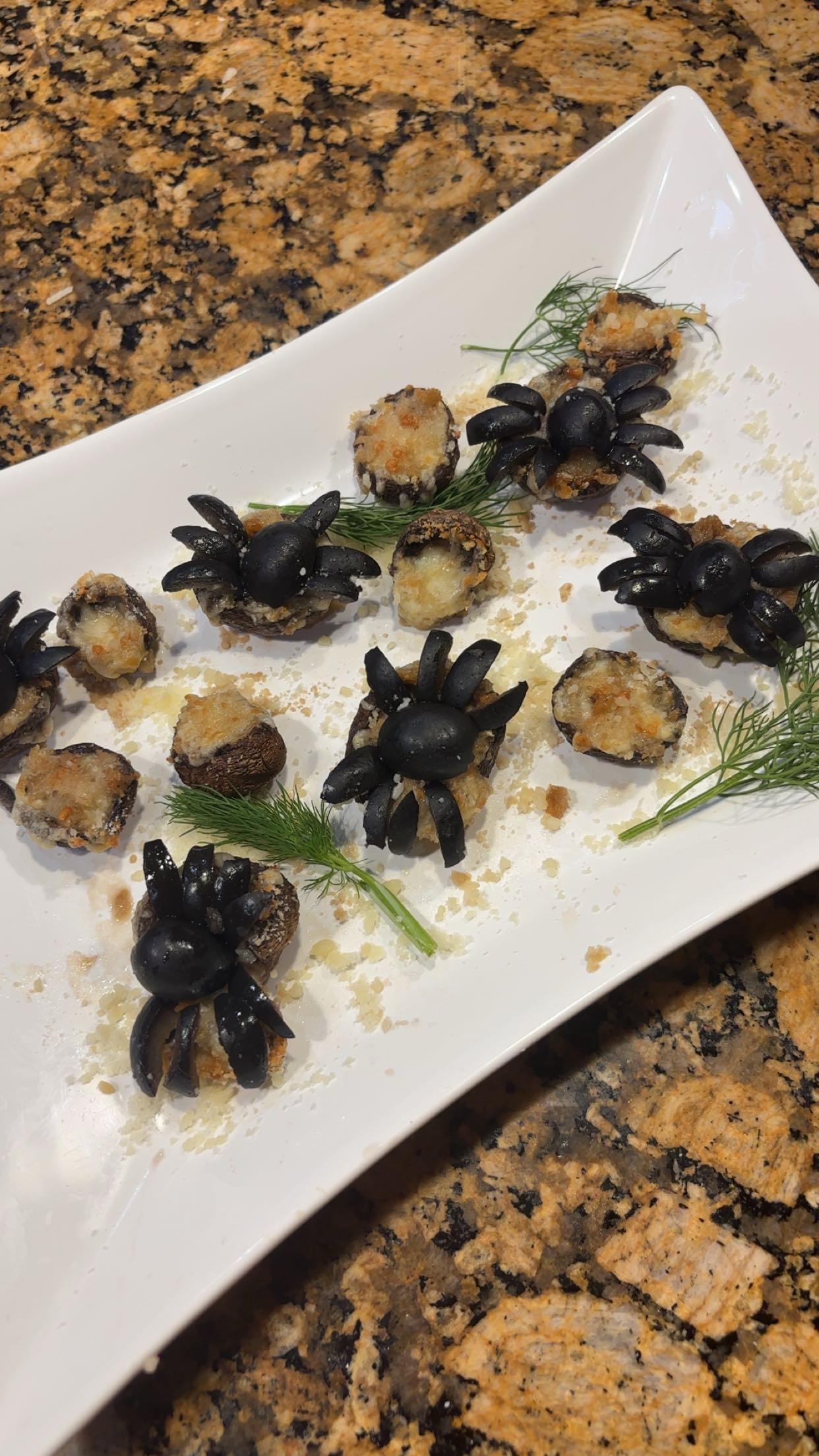 Spooky Spider Cheesy Mushrooms